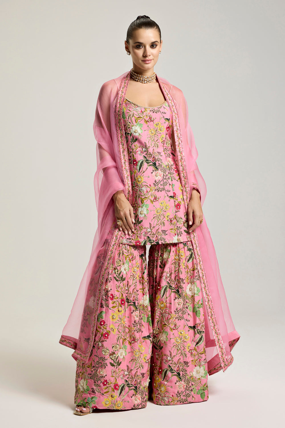 Digital Printed Short Kurta with Gharara Set