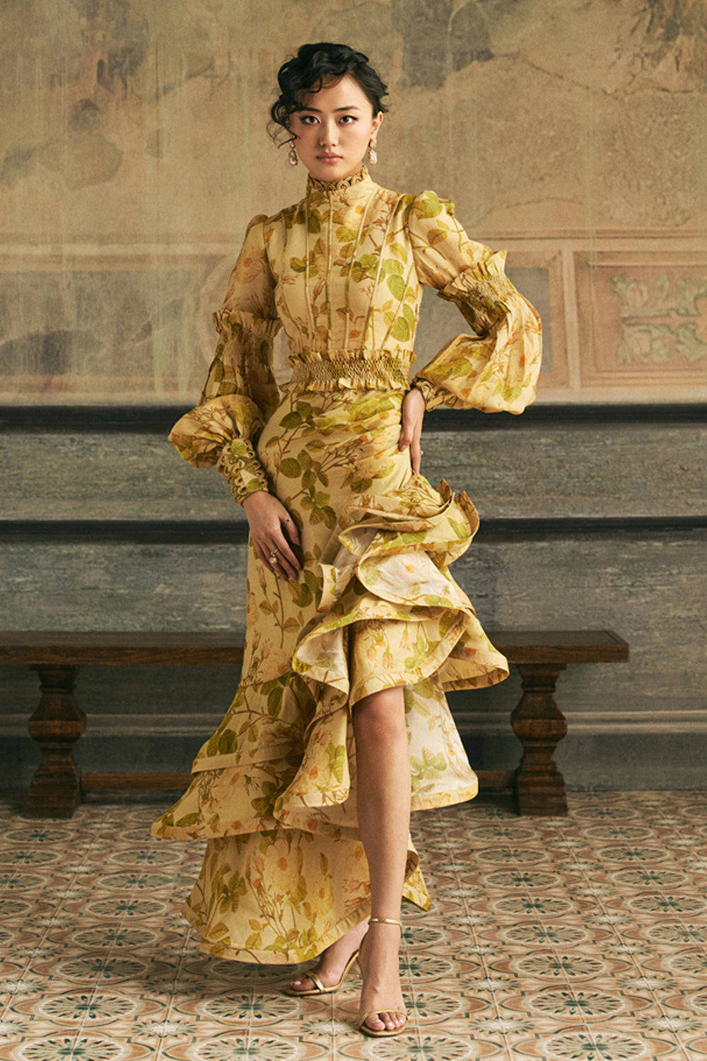 Rose High-Neck Asymmetric Ruffle Dress Prints By Radhika Rose High-Neck Asymmetric Ruffle Dress Prints By Radhika